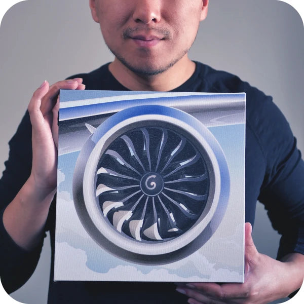Boeing airliner turbofan engine aviation wall art print, on canvas wrap, ready to hang.